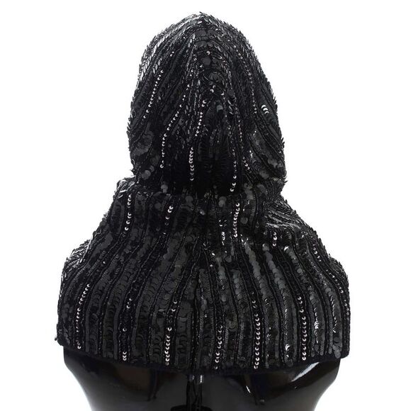Dolce & Gabbana Black Knitted Sequin Hood Scarf Women's Hat